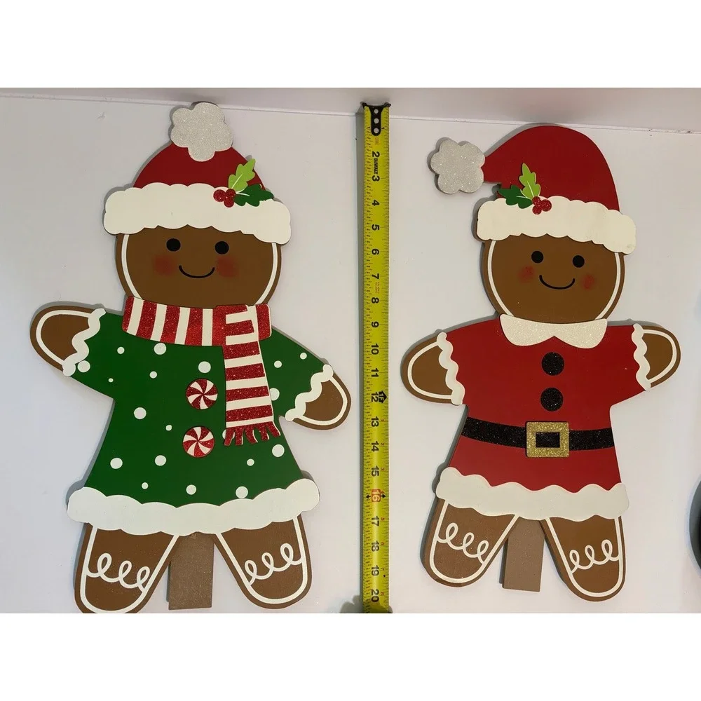 Gingerbread Man and Woman Wood Standing Christmas Decorations Set of 2 16 Inch